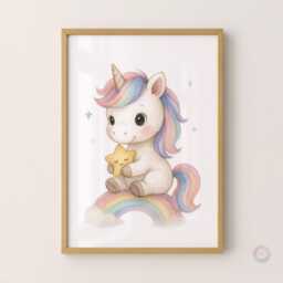 Baby Unicorn Nursery Prints - Set Of 3 - Girls Bedroom Decor Rainbow Wall Art Print - thumbnail 3