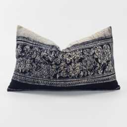 Vintage Hmong Indigo Batik Pillow Cover - Rustic Lumbar Cushion, 12x20