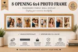 Multi Photo Picture Frame Oak Effect, Holds Eight 4x6 Photos