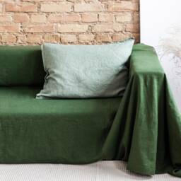 Linen Couch Blanket. Extra Big Cover in Forest Green Color. Sofa Blanket For Gift. Softened Linen Blanket 47 Colors - thumbnail 2