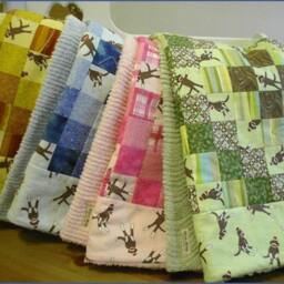 Sock Monkey Baby Quilt Blue Chenille Back, Handmade Crib Blanket - thumbnail 4