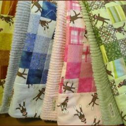 Sock Monkey Baby Quilt Blue Chenille Back, Handmade Crib Blanket - thumbnail 3