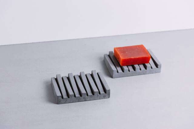 Piano Modern Concrete Soap Dish, Industrial Slat Design Minimalist Grey Bathroom Decor Architectural Holder Geometric Cement Saver - image 1