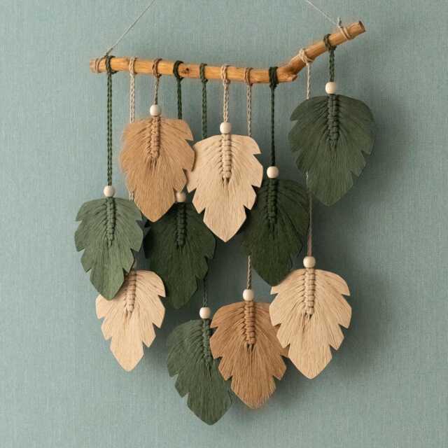 Boho Leaf Wall Decor, Macrame Hanging, Modern Home Gift For New Home, Tapestry, Handmade Tropical Art L47 - image 1