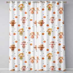 Cute Autumn Scarecrow Pumpkins Birds Cream Seamless Pattern Readymade Eyelet Ring Top Thermal 100% Blackout Curtains - thumbnail 2