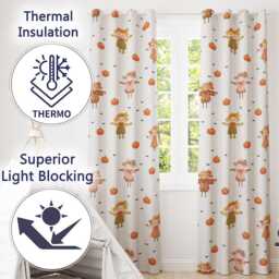 Cute Autumn Scarecrow Pumpkins Birds Cream Seamless Pattern Readymade Eyelet Ring Top Thermal 100% Blackout Curtains - thumbnail 3
