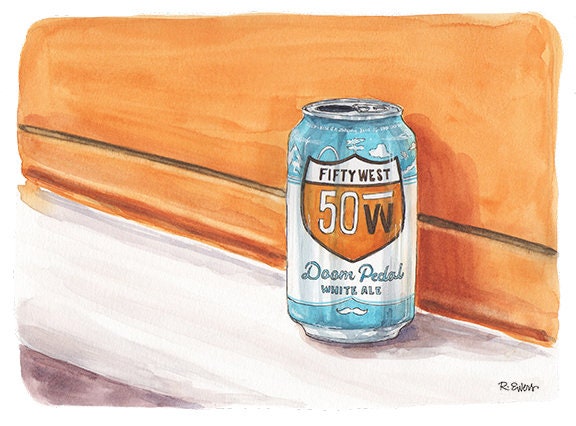 Fifty West Doom Pedal Beer Can Watercolor Print, Cincinnati Beer, Brewery, Art - image 1