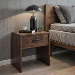 Solid Wood Bedside Table in Oak & Walnut, Modern With Wooden Or Metal Legs, Individually Customizable, Made-To-Measure Nightstand - thumbnail 2
