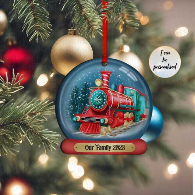 Personalised Christmas Bauble, Tree Ornament, Santa Train Family Hanging Xmas Decoration, Gift - image 1
