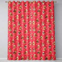 Cute Christmas Puppies Santa Hat On Bright Red Background Seamless Pattern Readymade Eyelet Ring Top Thermal 100% Blackout Curtains - thumbnail 2