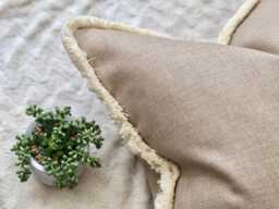 Beige Linen Look Fringed Cushion Cover Custom Size + Trim Colour - Alba Beige - thumbnail 1