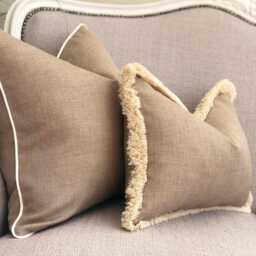 Beige Linen Look Fringed Cushion Cover Custom Size + Trim Colour - Alba Beige - thumbnail 4