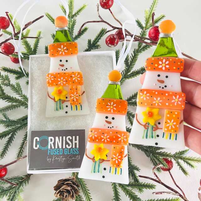 stunning Fused Glass Snowman Decoration - Christmas Decoration, Snowman Home Decor, Christmas - image 1