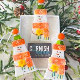 stunning Fused Glass Snowman Decoration - Christmas Decoration, Snowman Home Decor, Christmas - thumbnail 4