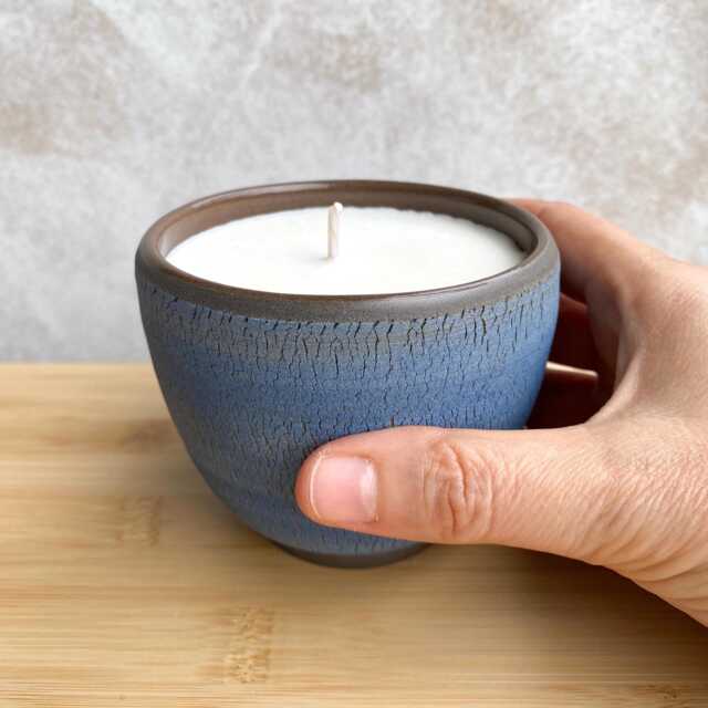 Hand-Thrown Blue Ceramic Soy Wax Candle - Reusable Pottery Bowl, Unscented - image 1
