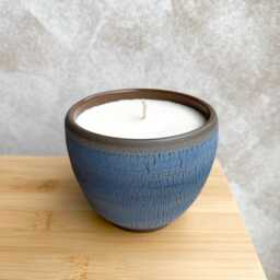 Hand-Thrown Blue Ceramic Soy Wax Candle - Reusable Pottery Bowl, Unscented - thumbnail 2