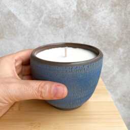 Hand-Thrown Blue Ceramic Soy Wax Candle - Reusable Pottery Bowl, Unscented - thumbnail 3