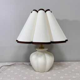 Vintage Pumpkin Ceramic Table Lamp Cream Fabric Shade Bedside Light - thumbnail 2