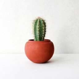 Terracotta Red Concrete Planter Pot - Minimalist Sphere, Gardening Gift - thumbnail 1