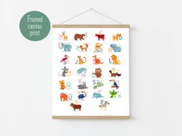 Framed Animal Alphabet Canvas Print, Kids Room Or Playroom Decor, Educational Nursery Wall Art - thumbnail 1