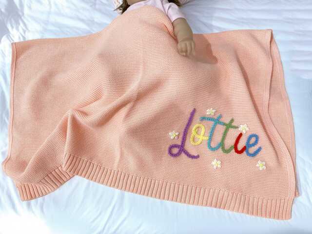 Custom Name Baby Blanket - Embroidered Knit Cotton Unique Keepsake Newborn Gift Soft Shower Present For Boys & Girls - image 1