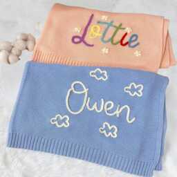 Custom Name Baby Blanket - Embroidered Knit Cotton Unique Keepsake Newborn Gift Soft Shower Present For Boys & Girls - thumbnail 3