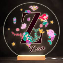 Sealife With Mermaids Alphabet Letter Z Round Personalised Gift Lamp Night Light - Bedroom - thumbnail 1