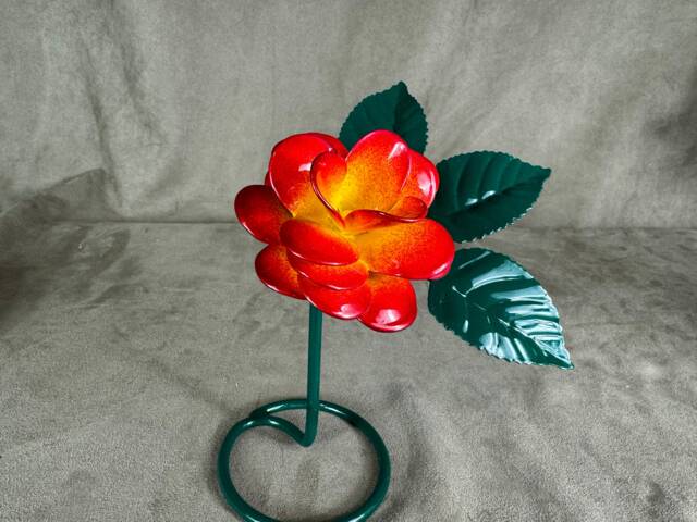Red & Yellow Metal Rose Sculpture - image 1