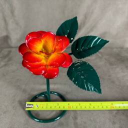 Red & Yellow Metal Rose Sculpture - thumbnail 4
