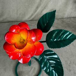 Red & Yellow Metal Rose Sculpture - thumbnail 3