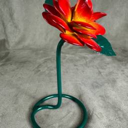 Red & Yellow Metal Rose Sculpture - thumbnail 2
