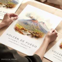 Volc??n De Fuego Travel Poster, Guatemala Volcano Print, Wall Art, Central America Gift - thumbnail 1