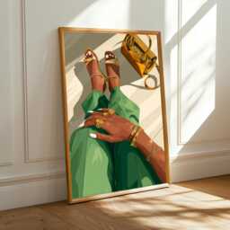 Gold Accessories Fashion Illustration - Green Boho Afrocentric Wall Art - Poster Only - thumbnail 1