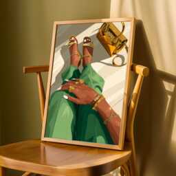 Gold Accessories Fashion Illustration - Green Boho Afrocentric Wall Art - Poster Only - thumbnail 3