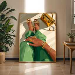 Gold Accessories Fashion Illustration - Green Boho Afrocentric Wall Art - Poster Only - thumbnail 2