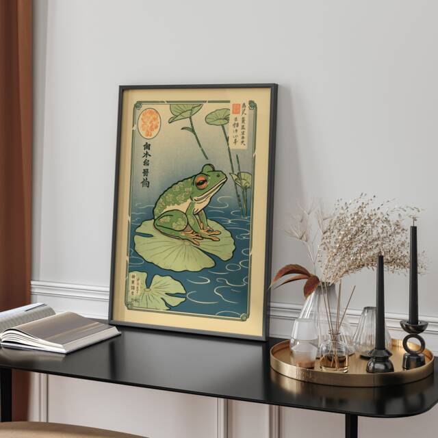 Zen Frog Wall Art Print Minimalist Lily Pad Water Pond Nature Illustration Modern Japanese Boho Decor Gift For Her Or Him - image 1
