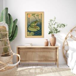 Zen Frog Wall Art Print Minimalist Lily Pad Water Pond Nature Illustration Modern Japanese Boho Decor Gift For Her Or Him - thumbnail 3
