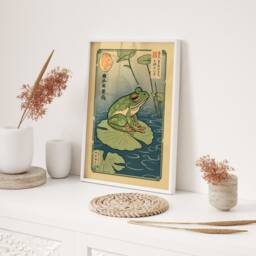 Zen Frog Wall Art Print Minimalist Lily Pad Water Pond Nature Illustration Modern Japanese Boho Decor Gift For Her Or Him - thumbnail 2