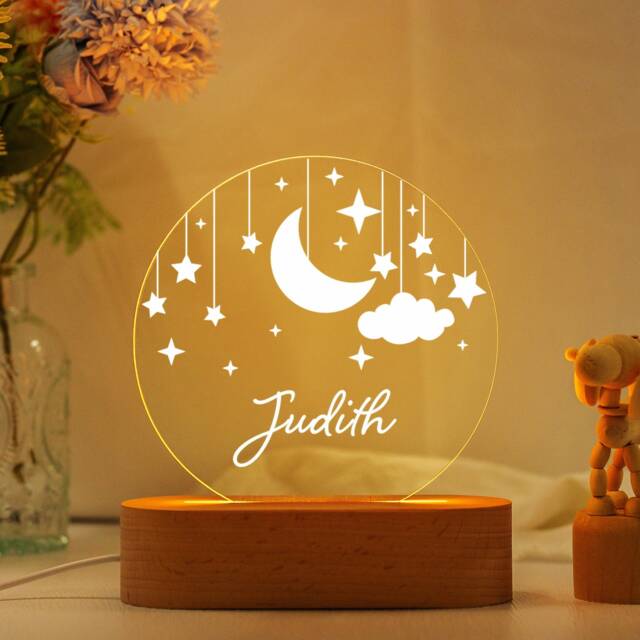 Personalized Moon & Star Night Light, Clouds Nightlight, Name Baby Bedroom Lamp, Newborn Gift, Shower Nursery Lamp - image 1