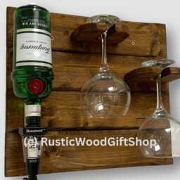 Rustic Wall Mounted Gin Bar Reclaimed Wood Liquor Rack With Glass Holders