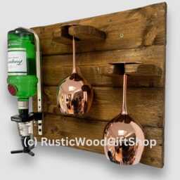Rustic Wall Mounted Gin Bar Reclaimed Wood Liquor Rack With Glass Holders - thumbnail 2