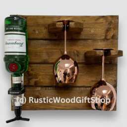 Rustic Wall Mounted Gin Bar Reclaimed Wood Liquor Rack With Glass Holders - thumbnail 3
