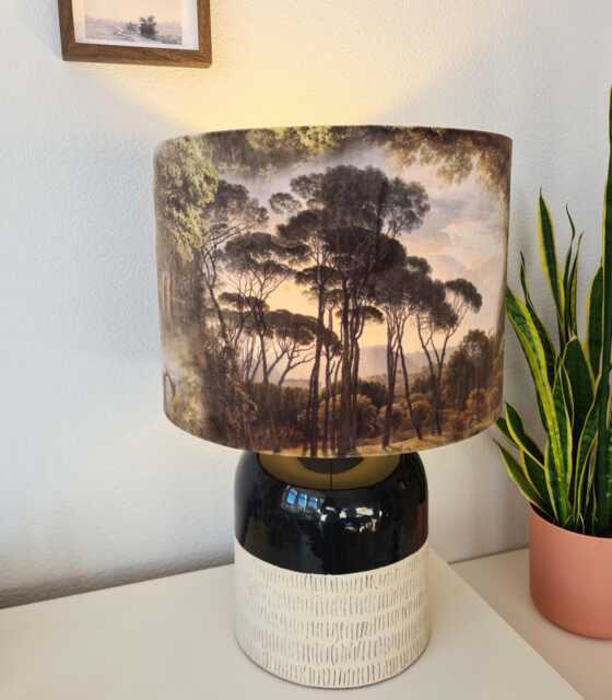 Romantic Trees Landscape Lampshade in Brown Velvet With White Lining - image 1