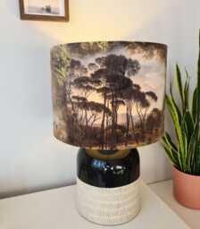 Romantic Trees Landscape Lampshade in Brown Velvet With White Lining