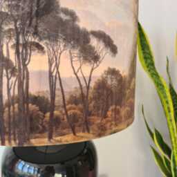 Romantic Trees Landscape Lampshade in Brown Velvet With White Lining - thumbnail 3