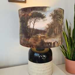 Romantic Trees Landscape Lampshade in Brown Velvet With White Lining - thumbnail 2