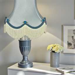 Powder Blue Fabric & Rose Buds Lampshade Handmade For Table & Floor Standard Lamps Shades, Wall Light Fixtures, Ceiling Pendant Fittings - thumbnail 2