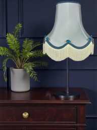 Powder Blue Fabric & Rose Buds Lampshade Handmade For Table & Floor Standard Lamps Shades, Wall Light Fixtures, Ceiling Pendant Fittings - thumbnail 1
