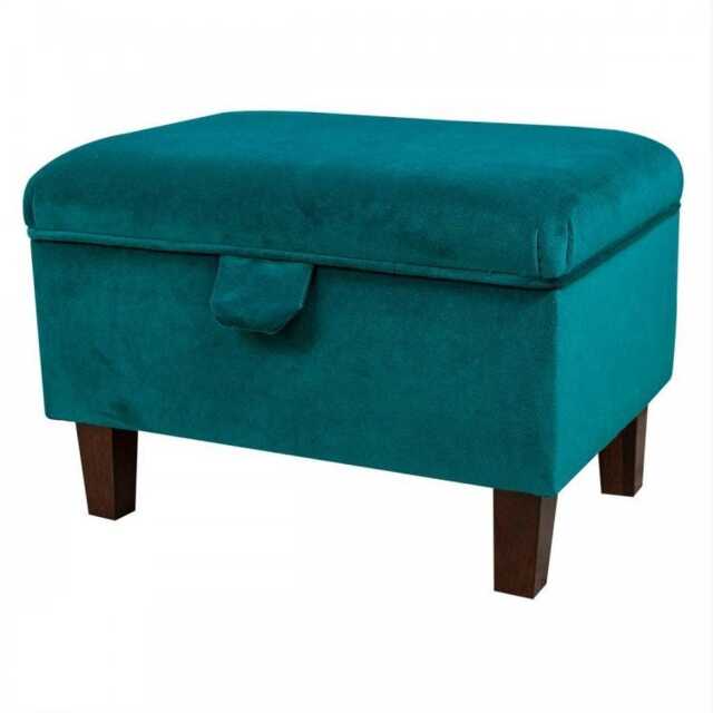 Luxe Storage Footstool, Ottoman, Pouffe in An Aquavelvet Teal Fabric - Bespoke British Made - image 1