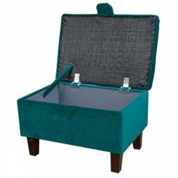 Luxe Storage Footstool, Ottoman, Pouffe in An Aquavelvet Teal Fabric - Bespoke British Made - thumbnail 2